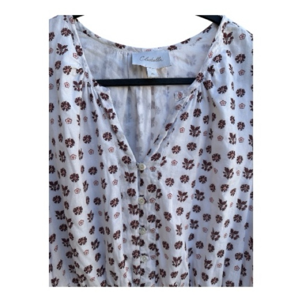 Cleobella Floral Long Sleeve Dress in white and brown 100% cotton Sz XL - Picture 3 of 9